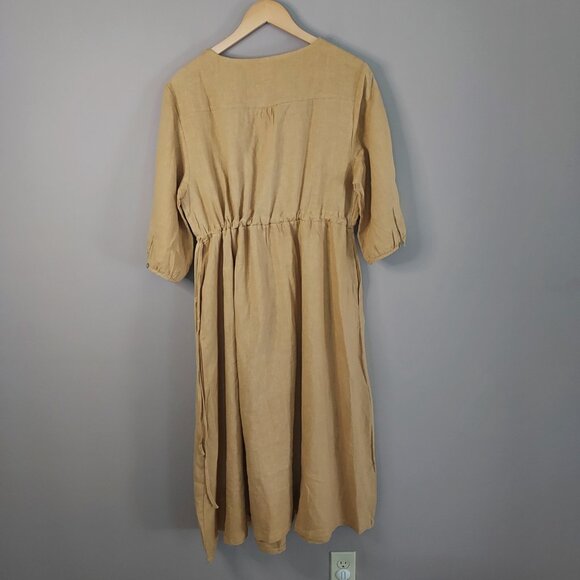Lintico 100% Linen A-Line Drawstring Waist Midi Dixie Dress Size XL - Picture 10 of 12